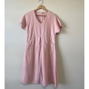 Grae Cove 100% Linen Dress S Pink Pockets Natural Fibers Lagenlook Preppy Girly